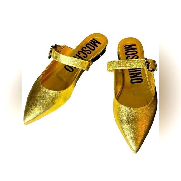 NWT Moschino Flat Slingback Pointed Ballet Mules in Gold Leather Size 39 - Picture 9 of 10